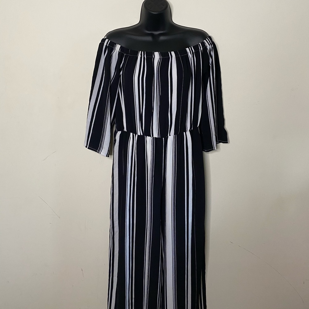 Off shoulder black and white striped jumpsuit- XL